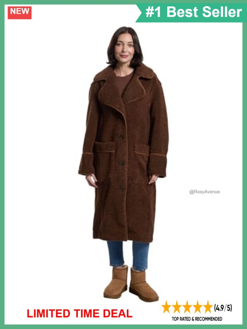 Full Length Plush Fleece Coat Whipstitch Faux Horn Buttons